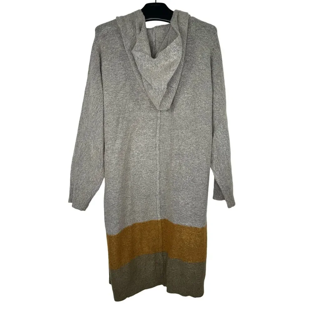 Pink Lily Color Block Striped Open Front Long Cardigan Sweater Medium